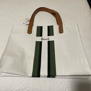 Harrods White and Green Tote Bag Brand New with Tags